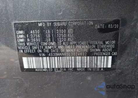 2020 Subaru Legacy Limited from USA, damaged, VIN 4S3BWAN65L3024632